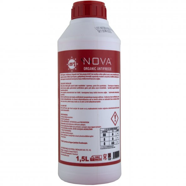 Nova -25 Derece Organik Kırmızı G12 Antifriz 1.5Litre x4 ürün görseli 1