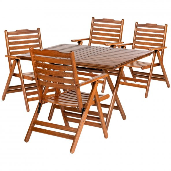Ürgüp Katlanır Ahşap Bahçe Balkon Takımı: 80x120 Masa + 4 Sandalye Set ürün görseli 1