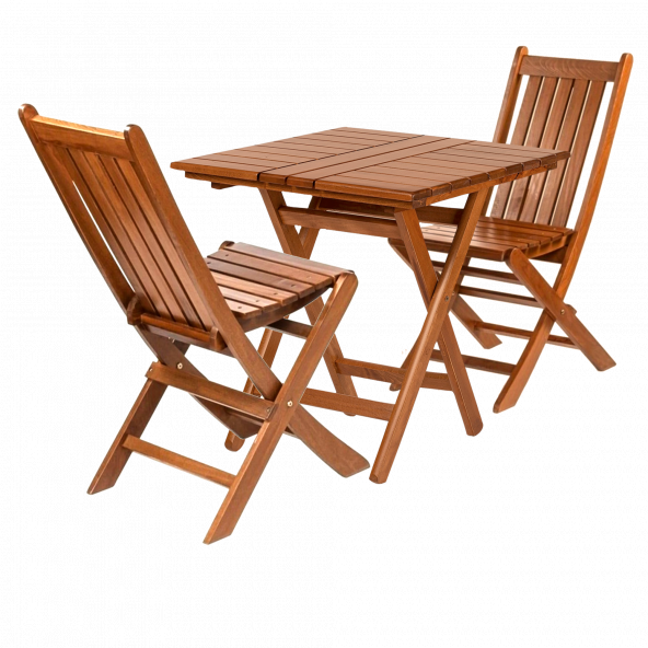 Acropol Atina Ahşap Bahçe Takımı, Katlanır Balkon Set: 80x80 Masa + 2 Sandalye- ürün görseli 1