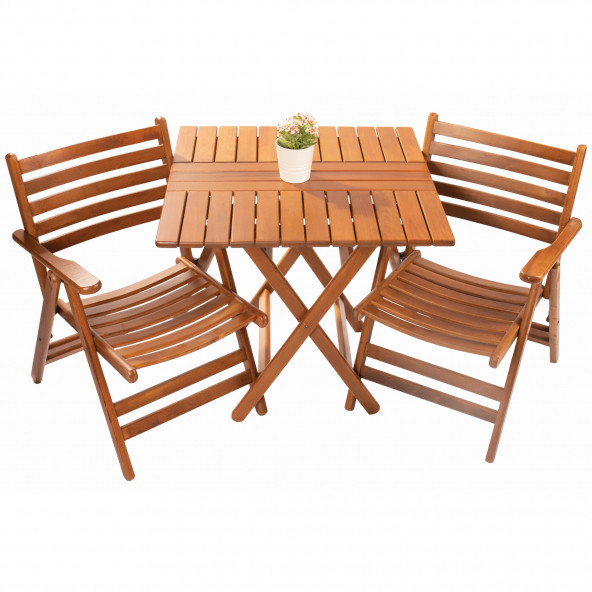 London-Atina Ahşap Bahçe Takımı, Katlanır Balkon Set: 70x70 Masa + Kolçaklı Kademeli 2 Sandalye ürün görseli 1