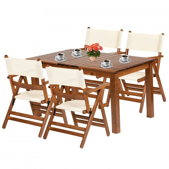 Atina Ahşap Bahçe Balkon Takımı: 80x120 Sabit Ayaklı Masa + 4 Pvcli Katlanır Sandalye Set ürün görseli 1