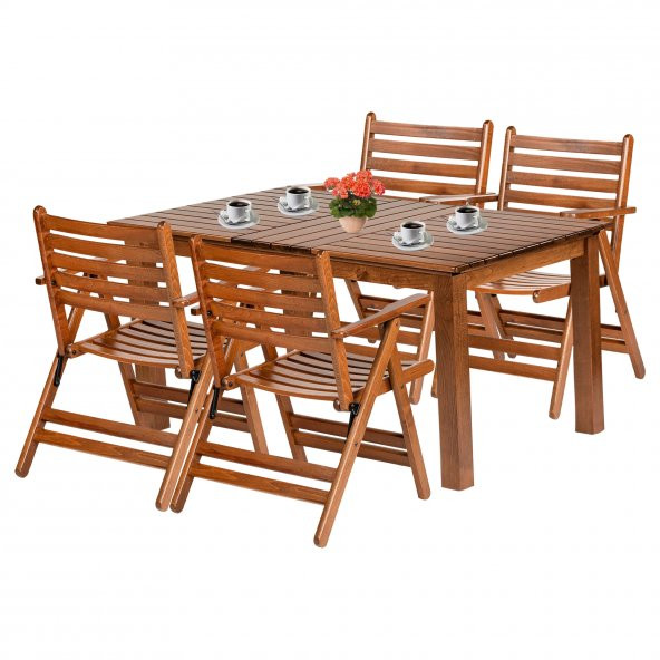 Antalya Ahşap Bahçe Balkon Takımı: 80x120 Sabit Ayaklı Masa + 4 Katlanır Sandalye Set ürün görseli 1