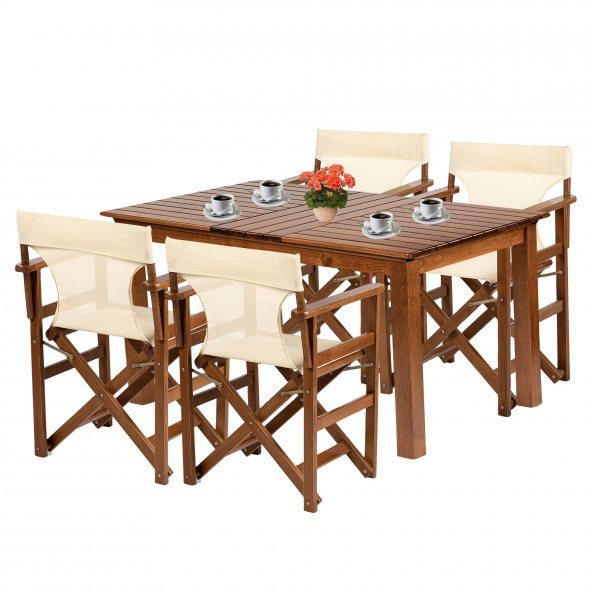 Yönetmen Ahşap Bahçe Balkon Takımı: 80x120 Sabit Ayaklı Masa + 4 Pvcli Katlanır Sandalye Set ürün görseli 1