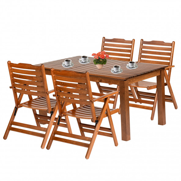 Ürgüp Ahşap Bahçe Balkon Takımı: 80x120 Sabit Ayaklı Masa + 4 Katlanır Sandalye Set ürün görseli 1