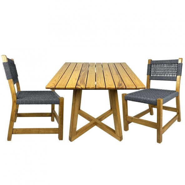 Gökçeada Ahşap Bahçe Takımı: Kare Masa + 2 Sandalye Set, Masif Kestane ürün görseli 1