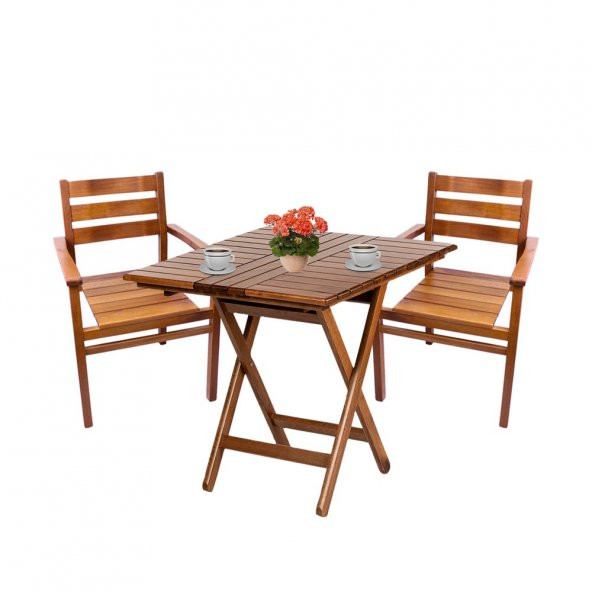 Manavgat Ahşap Bahçe Balkon Takımı | 80x80 Katlanır Masa + 2 Sandalye Set ürün görseli 1