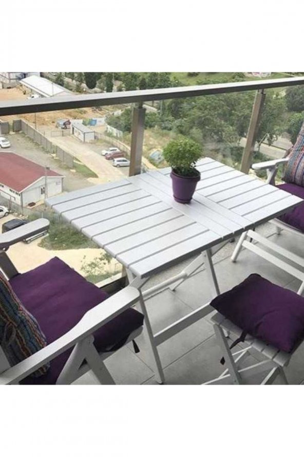 Atina Balkon Masası 60x80 Beyaz -Ahşap Bahçe Masası - Katlanır Portatif Masa ürün görseli 1