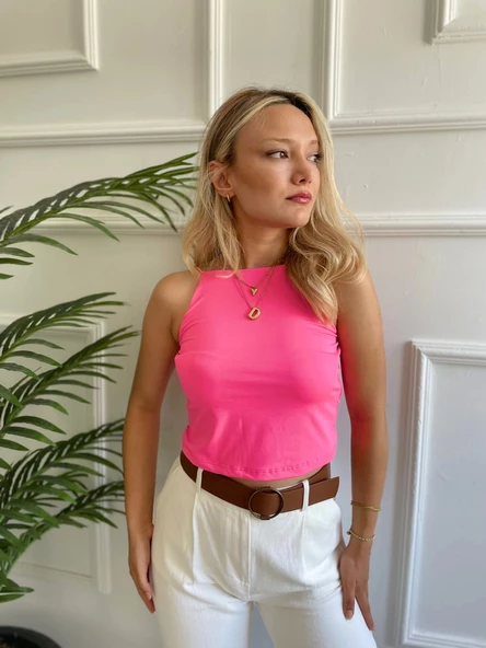 Kadın Pembe Halter Yaka Crop ürün görseli 1