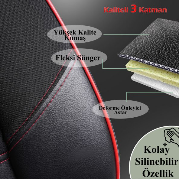 Z&C MAXTECH Volkswagen Touran Deri Detaylı Özel Tasarım Oto Koltuk Kılıfı Seti Star ürün görseli 1