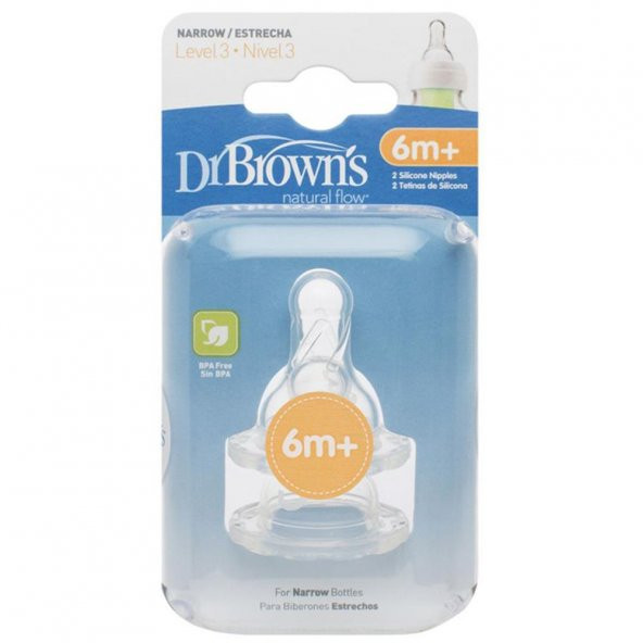 Dr. Brown's Dar Ağız 3.Seviye 6+ Silikon Biberon Emziği 2'li ürün görseli 1