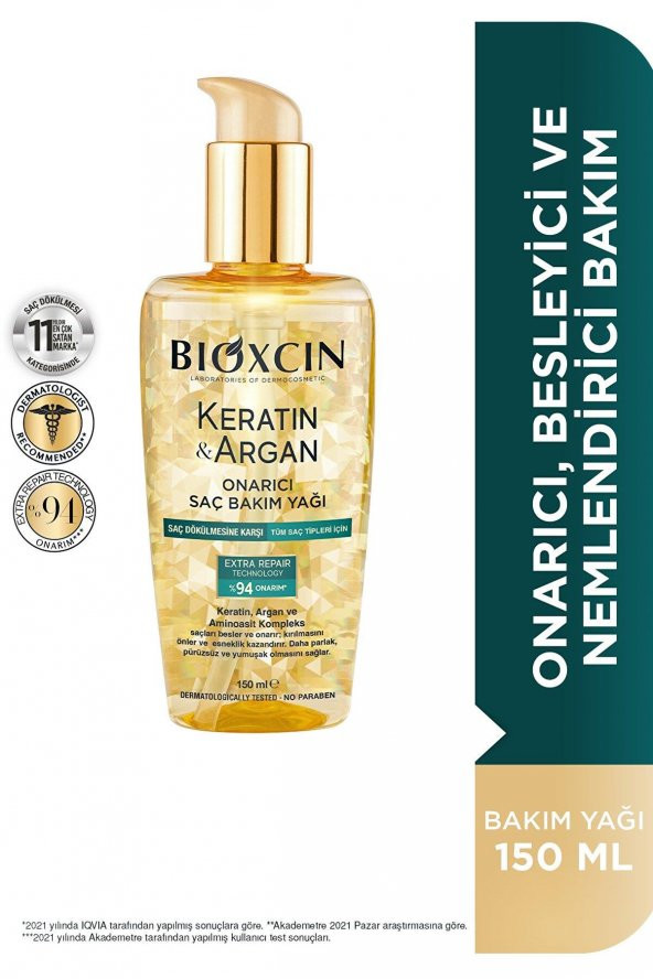 Bioxcin Keratin Argan Onarıcı Saç Bakım Yağı 150 ml ürün görseli 1