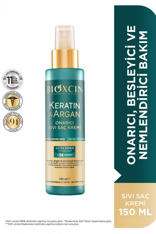Bioxcin Keratin & Argan Onarıcı Sıvı Saç Bakım Kremi 150 ml ürün görseli 1