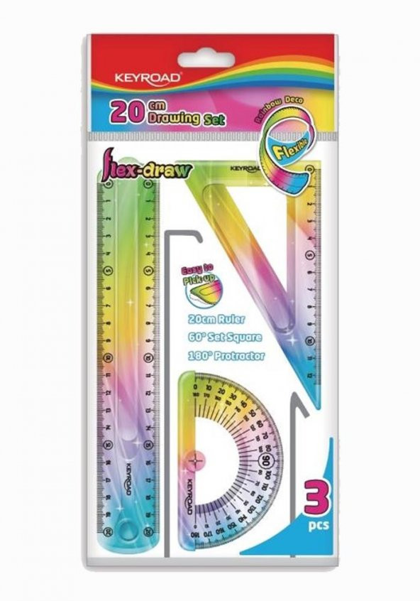 Cetvel Takımı Kırılmaz Esnek Silikonlu Kırılmaz 3Lü Gökkuşağı 20 Cm 1 Paket Cetvel Seti ürün görseli 1