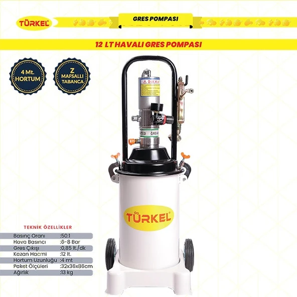 Türkel 12 Kg Havalı Gres Pompası - Resim 2