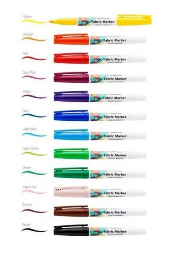 Tekstil Kumaş Kalemi Markörü 12 li Keçeli Kalem Fabric Marker Tekstil Markörü 12 Renk 1  Paket ürün görseli 1
