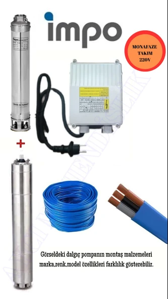 Impo Sk 408/14 Krom Başlıklı Derin Kuyu  3 Hp Monofaze Motorlu 35 mt Kablolu Panolu Dalgıç Pompa ürün görseli 1