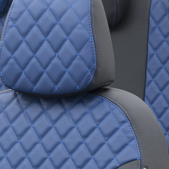 Otom Ford Fusion 2003-2011 Özel Üretim Koltuk Kılıfı Madrid Design Deri Mavi - Siyah ürün görseli 1