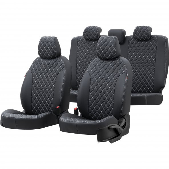 Otom Seat Ibiza 2003-2008 Özel Üretim Koltuk Kılıfı Madrid Design Deri Siyah - Beyaz ürün görseli 1