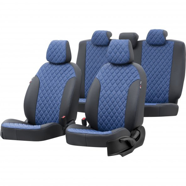Otom Fiat Palio 1998-2012 Özel Üretim Koltuk Kılıfı Madrid Design Deri Mavi - Siyah ürün görseli 1