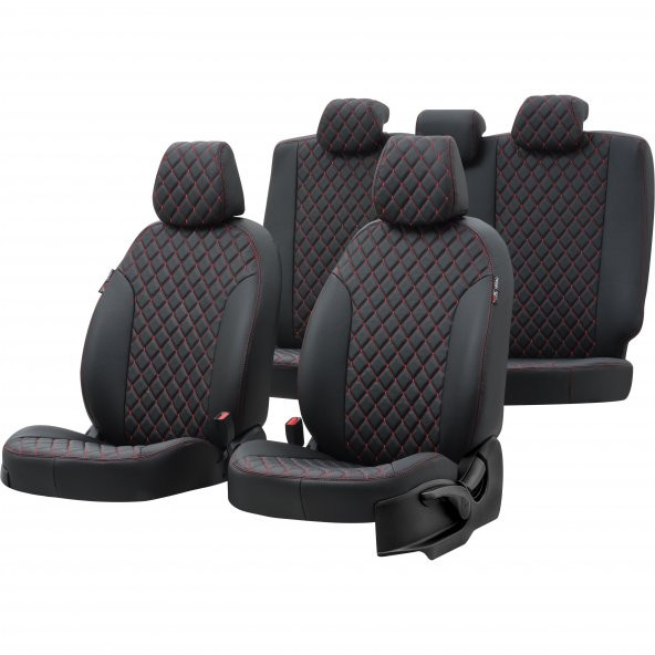 Otom Daihatsu Materia 2007-2010 Özel Üretim Koltuk Kılıfı Madrid Design Deri Siyah - Kırmızı ürün görseli 1