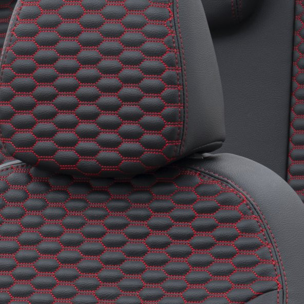 Otom Citroen C2 2004-2008 Özel Üretim Koltuk Kılıfı Tokyo Design Deri Siyah - Kırmızı ürün görseli 1