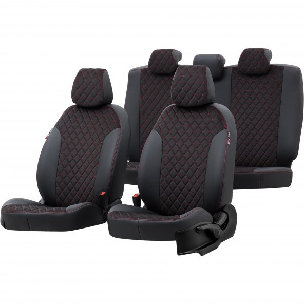 Otom Volkswagen Golf 8 2021-SONRASI Özel Üretim Koltuk Kılıfı Madrid Design Tay Tüyü Siyah - Kırmızı ürün görseli 1