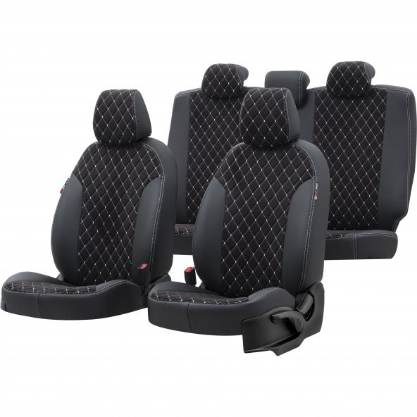 Otom Mitsubishi Colt 2010-2014 Özel Üretim Koltuk Kılıfı Madrid Design Tay Tüyü Siyah - Beyaz ürün görseli 1