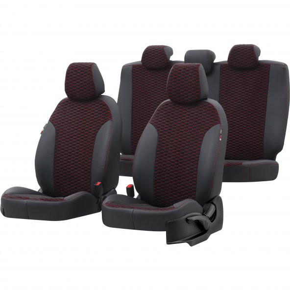 Otom Hyundai Santa Fe 2000-2006 Özel Üretim Koltuk Kılıfı Tokyo Design Tay Tüyü Siyah - Kırmızı ürün görseli 1