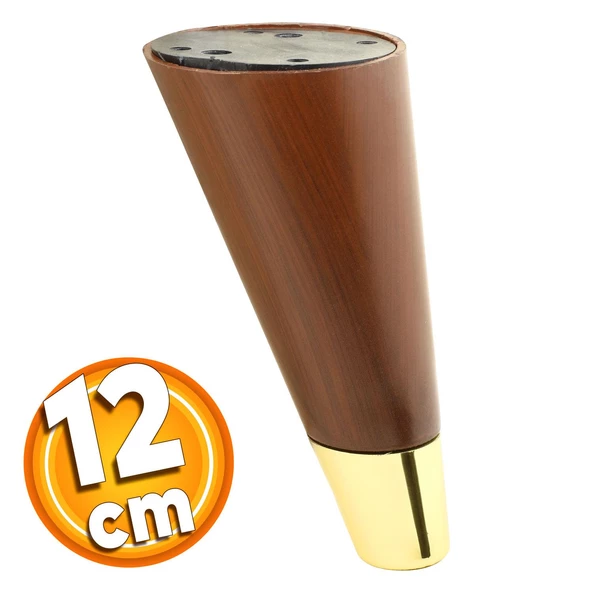 Konik Lüks Mobilya Sehpa Tv Ünitesi Koltuk Ayağı 12 Cm Kahverengi Ahşap Desenli Gold Ayakları ürün görseli 1
