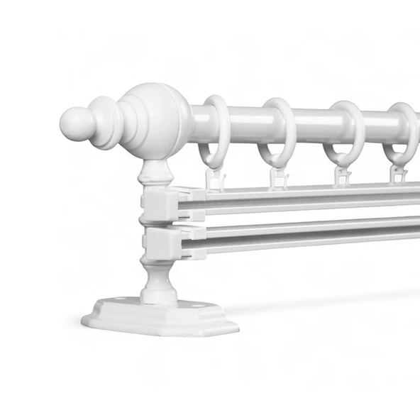 Beyaz Çift Raylı Ahşap Rustik Perde Askısı - 150 CM ürün görseli 1