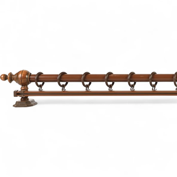 Ceviz Tek Raylı Ahşap Rustik Perde Askısı - 250 CM - Resim 3