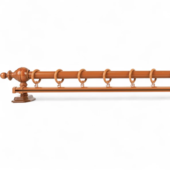 Meşe Tek Raylı Ahşap Rustik Perde Askısı - 300 CM - Resim 3