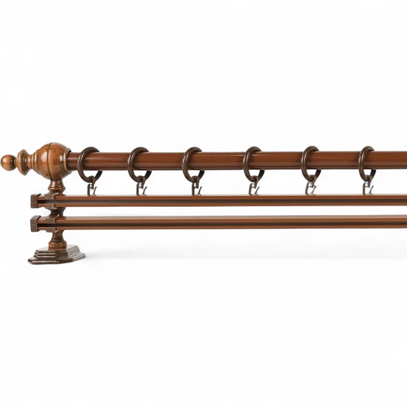 Ceviz Çift Raylı Ahşap Rustik Perde Askısı - 125 CM - Resim 3