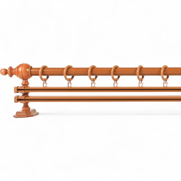Meşe Çift Raylı Ahşap Rustik Perde Askısı - 125 CM - Resim 3