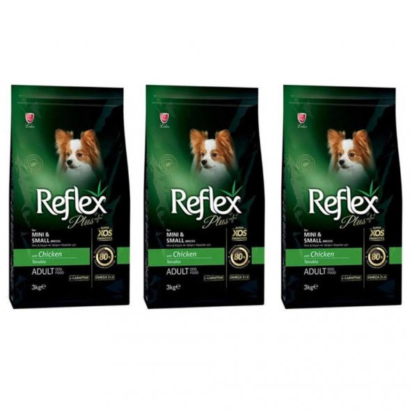 Reflex Plus Küçük Mini Irk Tavuklu Yetişkin Köpek Maması 3 Kg 3Lü Set ürün görseli 1