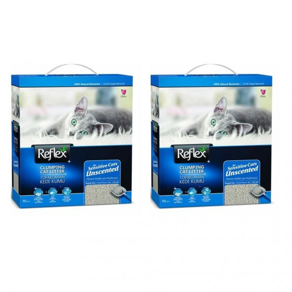 Reflex Hassas Kediler İçin Kokusuz Hızlı Topaklanan Kedi Kumu 10 Lt 2'Li Set ürün görseli 1