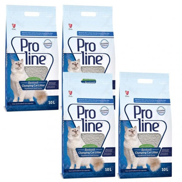 Pro Line Naturel Parfümsüz Kedi Kumu 10 Lt 4 Adet ürün görseli 1