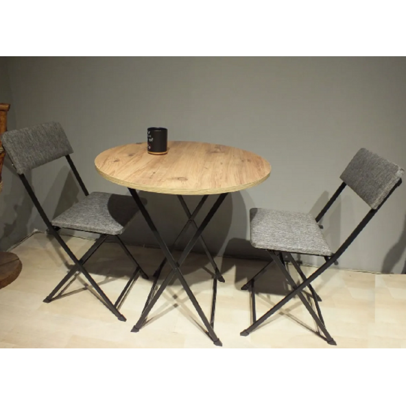 Masa Sandalye Katlanır Bistro Takımı 60cm Çam Desenli Masa Keten Gri Sandalye ürün görseli 1