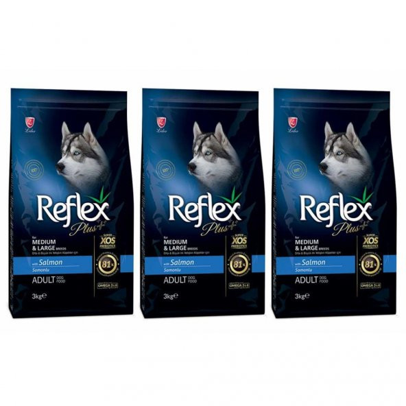 Reflex Plus Orta Büyük Irk Somonlu Yetişkin Köpek Maması 3 Kg 3'Lü Set ürün görseli 1