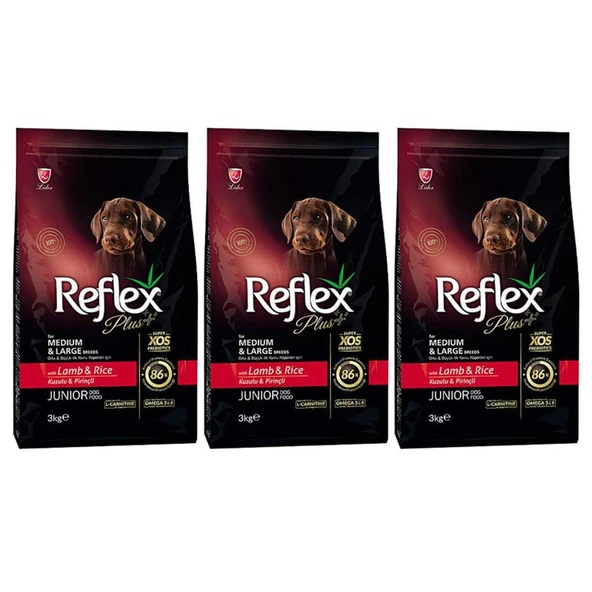 Reflex Plus Orta Büyük Irk Kuzulu Pirinçli Yavru Köpek Maması 3 Kg 3 Adet ürün görseli 1