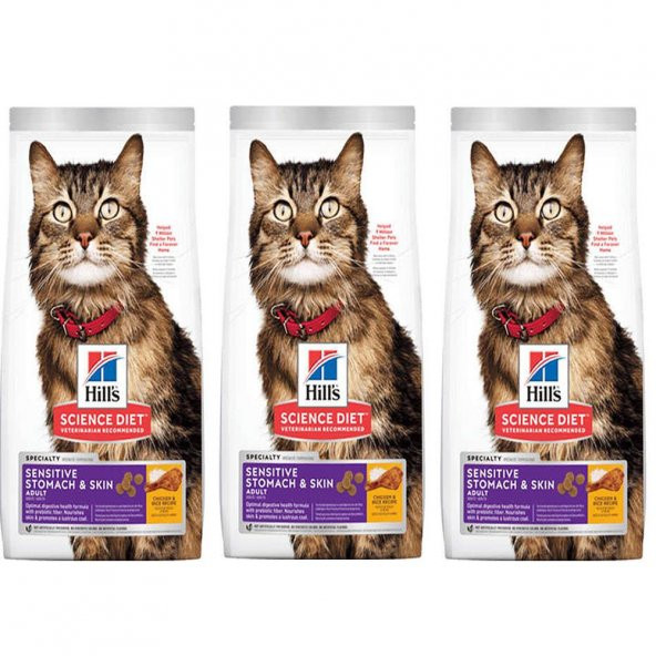 Hills Feline Sensitive Skin Tavuklu Yetişkin Kuru Kedi Maması 1,5 Kg 3 Adet ürün görseli 1
