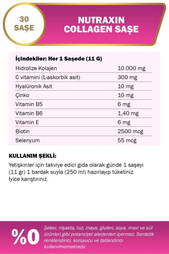 Nutraxin Hydrolyzed Collagen Saşe 30 x 11 gr - Resim 3