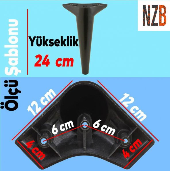 Lüks Mobilya Kanepe Sehpa TV Ünitesi Koltuk Ayağı 24 cm Siyah Baza Ayak ürün görseli 1