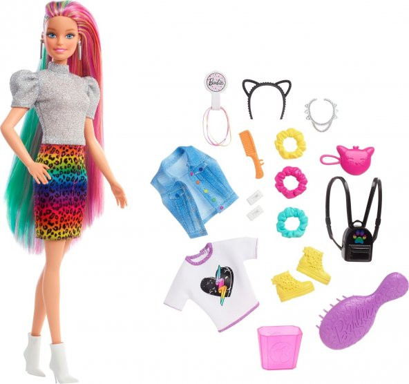 Barbie Leopar Desenli Saçlar Bebeği ürün görseli 1