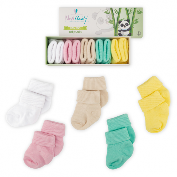 Novibaby 5li Bambu Yenidoğan Bebek Çorap I Flower I 0-6 ay ürün görseli 1