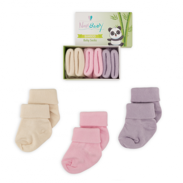 Novibaby 3lü Bambu Yenidoğan Bebek Çorap I Sweet I 0-6 ay ürün görseli 1