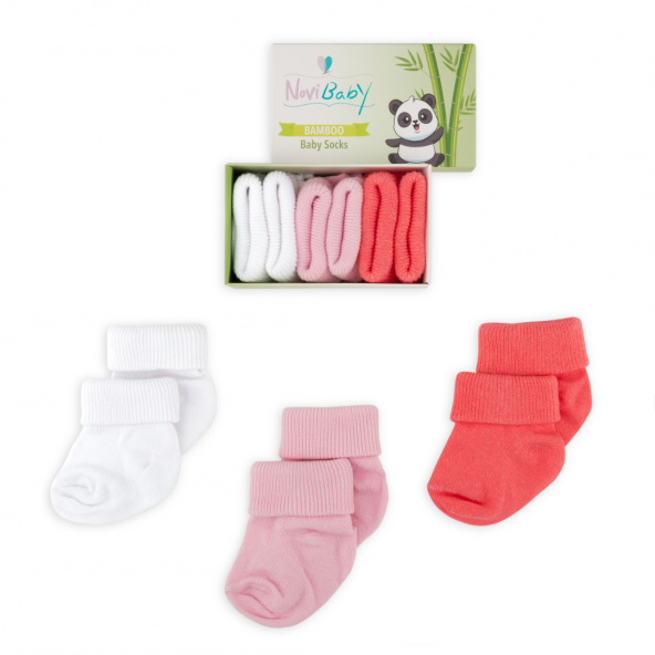 Novibaby 3lü Bambu Yenidoğan Bebek Çorap I Rose I 0-6 ay ürün görseli 1