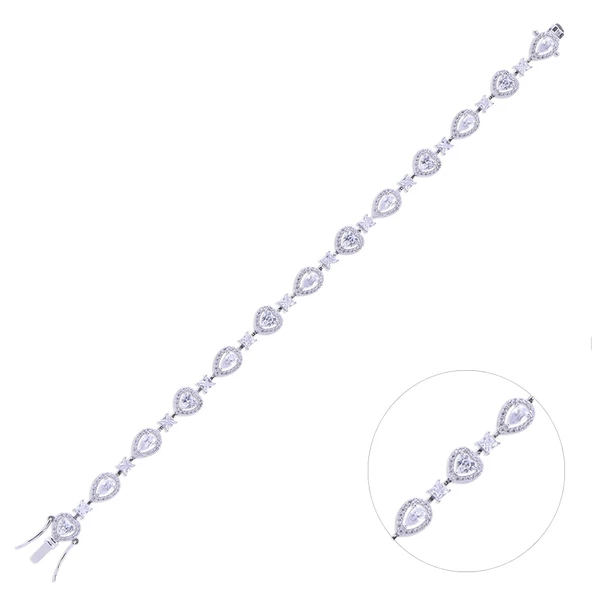 Nusnus Gümüş Kadın Bileklik (ZRK 2160) Su Yolu Taşlı Kalpli Model 10.7 gr ürün görseli 1