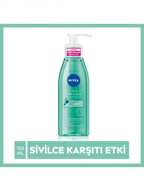 NIVEA Derma Skin Clear Sivilce Karşıtı Yüz Temizleme Jeli 150ml,Salisilik Asit (BHA) ürün görseli 1