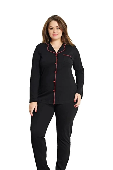 Alperi 79-42 Büyük Beden Boydan Düğmeli Gömlek Uzun Kol Pijama Takımı ürün görseli 1